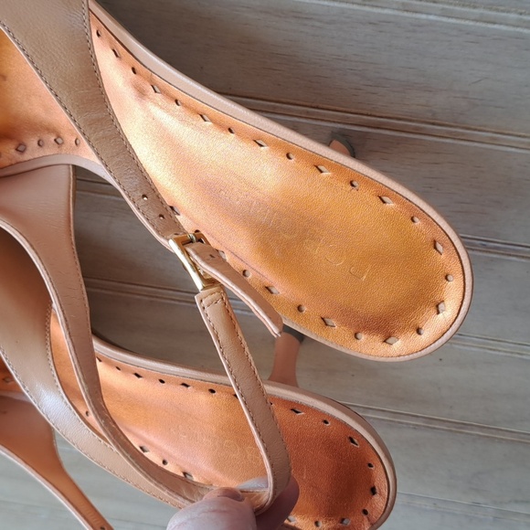 BCBGIRLS Peach Leather Pointed Toe Sling-Back Elegant Short Kitten Heels - Picture 4 of 10